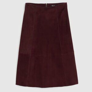 NWT Madewell Seamed Midi Skirt in Suede Sz 8 DEEP PLUM